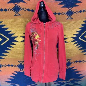 Buffalo by David Bitton Red Zip Up Hooded Sweater. Embroidered. Size Large. Y2K.